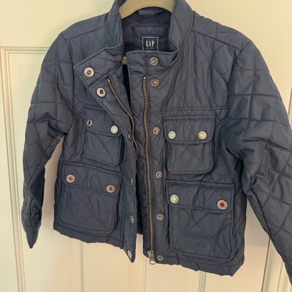 GAP Kids Dark Blue Quilted Nylon Utility Jacket Navy XS Boys or Girls pockets